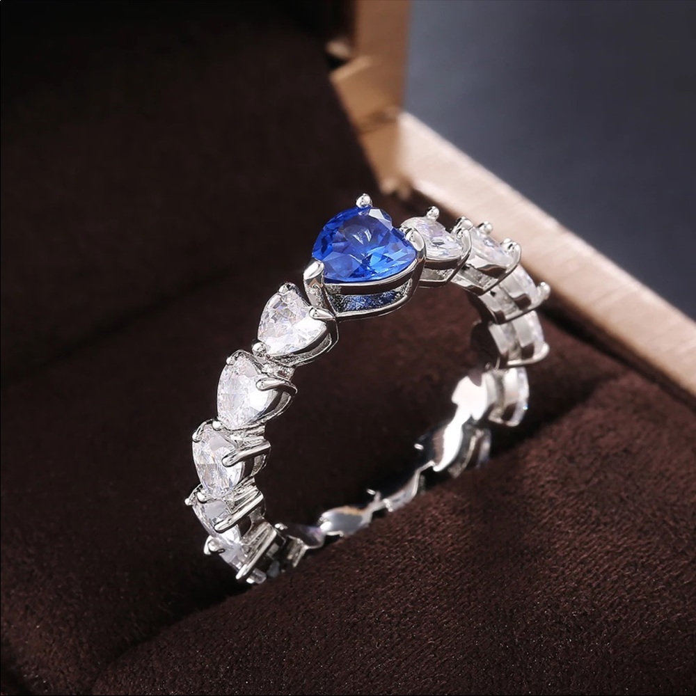 Romantic Heart 925 Silver Sapphire Ring New - Picture 3 of 6